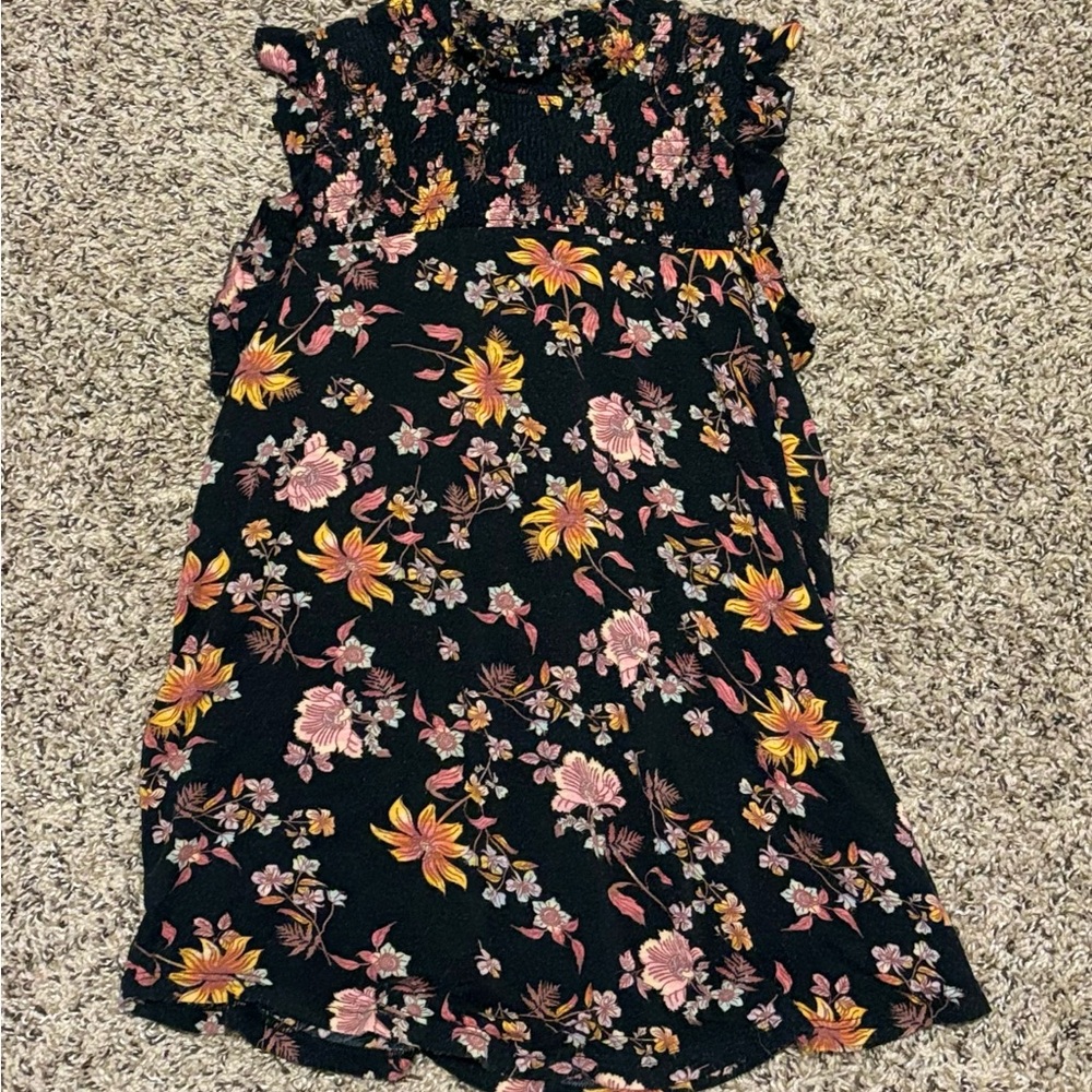 Self Esteem Black Blouse with Pink and Yellow Floral Design
